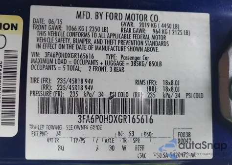 2016 Ford Fusion Se из США, поврежденный, VIN 3FA6P0HDXGR165616